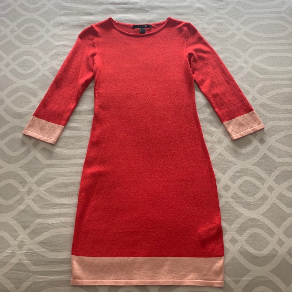 Coral Colourblock Knit Dress